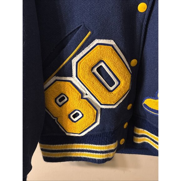 1980 Wms Letterman Varsity Coat Metals Patches Wool Blue Gold Majorette 36 (S/M) - Picture 5 of 12